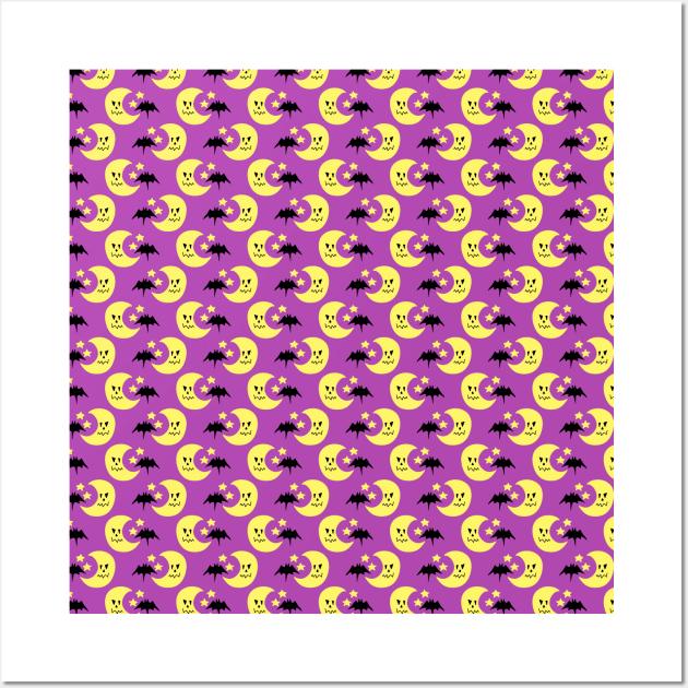 Purple Moon Bat Pattern Wall Art by saradaboru